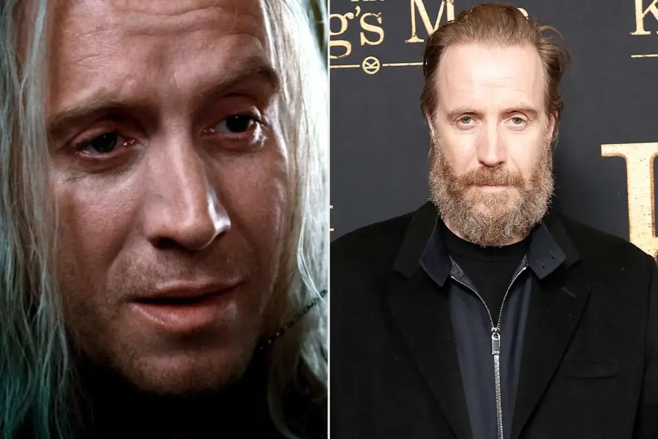 Lucius Malfoy z obsady Harry'ego Pottera i aktor grający go, Jason Isaacs, obok siebie.